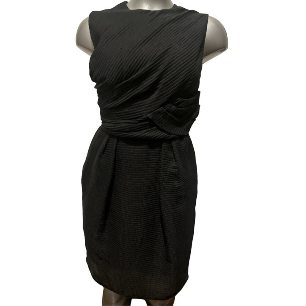 CARVEN Textured A-Line Black Mini Dress With Pockets Size EU 38